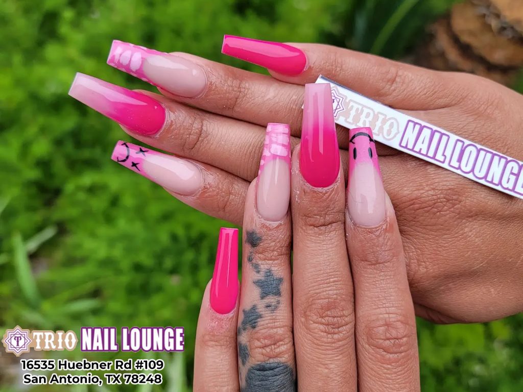 Pink coffin nail design from Trio Nail Lounge in San Antonio